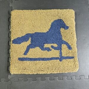 Garnet Hill Hooked Wool Pillow Cover 18x18 Horse Equestrian Blue‎ Brown Lodge